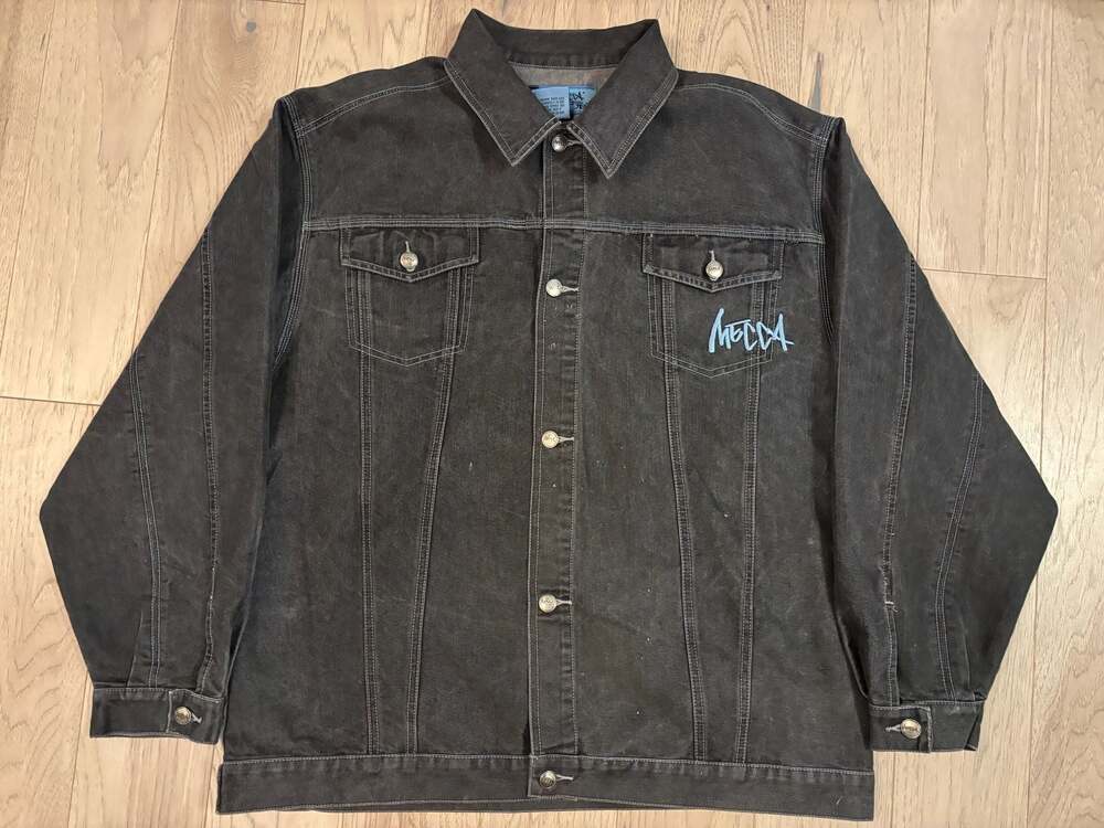 Vintage Mecca Jeans Black Denim Jacket with Character Embroidery Size XL